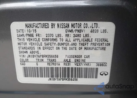 2015 Infiniti Q50 из США, поврежденный, VIN JN1BV7AP8FM356456